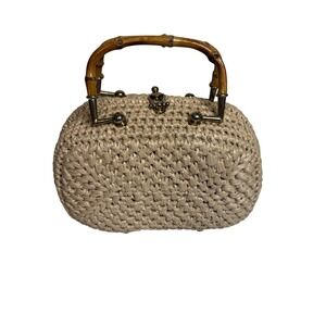 Vintage Mid Century Dayne Taylor Woven Straw Handbag Purse Bamboo‎ Accent